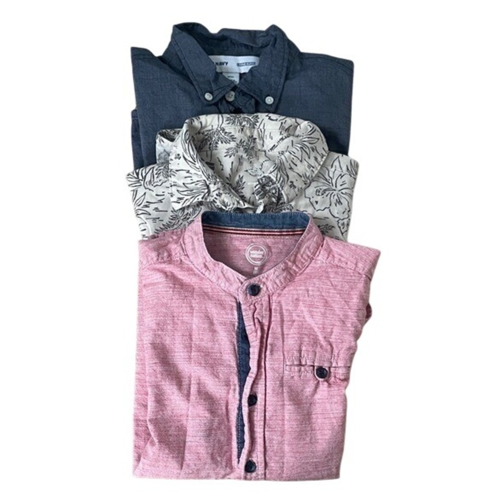 Old Navy Wonder Nation Shirt Bundle Boys Size 8 Navy Pink Tropical Excellent 3pc